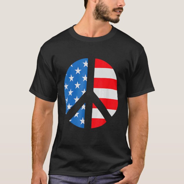 Camiseta 4 de julho Símbolo de Sinal de Paz Americano Bande (Frente)