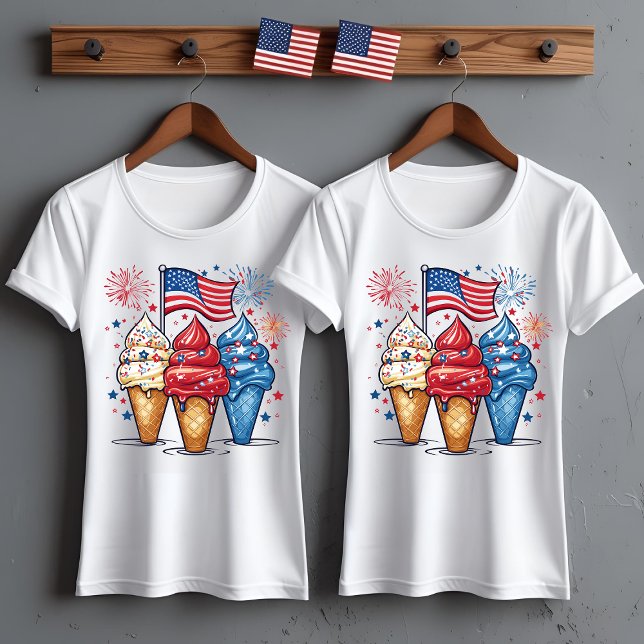 Camiseta 4 de julho Sorvete Estados Unidos Bandeira T-Shirt (Criador carregado)