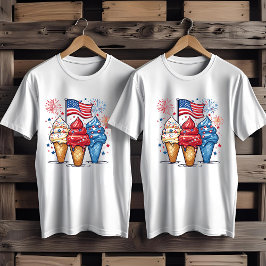 Camiseta 4 de julho Sorvete USA Flag Men's T-Shirt