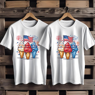 Camiseta 4 de julho Sorvete USA Flag Men's T-Shirt
