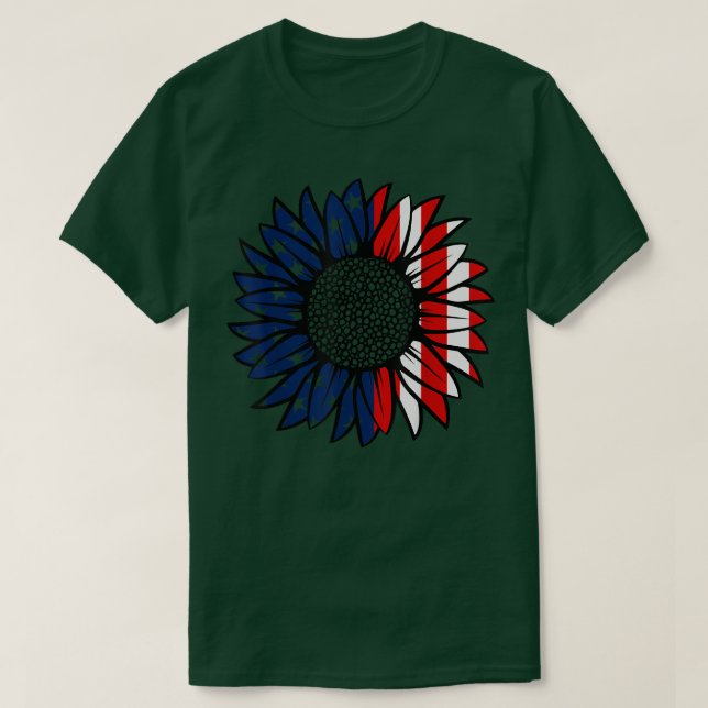 Camiseta 4 de julho Sunflower EUA EUA Flag Patriot American (Frente do Design)