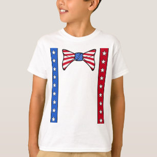 Camiseta 4 de julho Suspenders and Bowtie American Flag