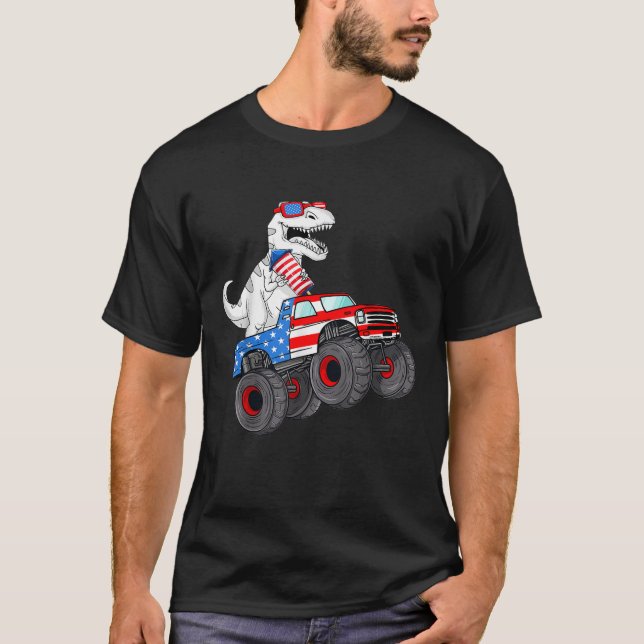 Camiseta 4 De Julho T Rex Dino Trex Dinosaur Monster Truck (Frente)