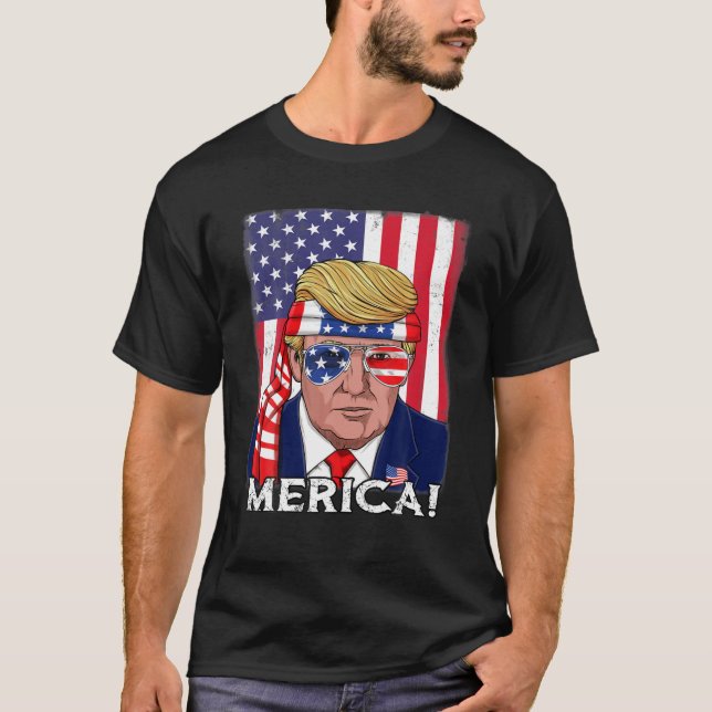 Camiseta 4 De Julho Trump Merica USA Flag Patriotic (Frente)