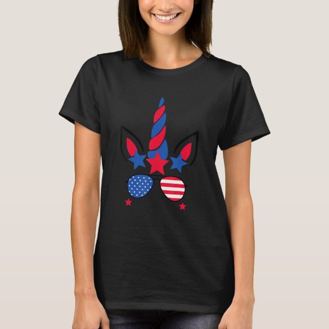 Camiseta 4 De Julho, Unicorn American Flag Patriotic (Frente)