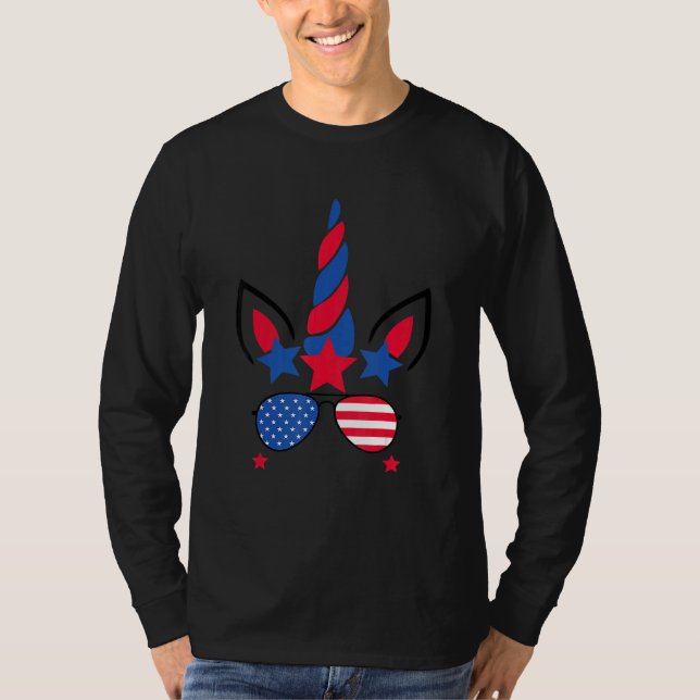 Camiseta 4 De Julho, Unicorn American Flag Patriotic (Frente)