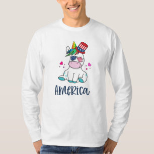 Camiseta 4 de julho Unicórnio com bandeira dos EUA Óculos S