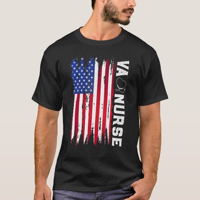 Camiseta 4 De Julho Va Enfermeira Americana Bandeira Patrió (Frente)