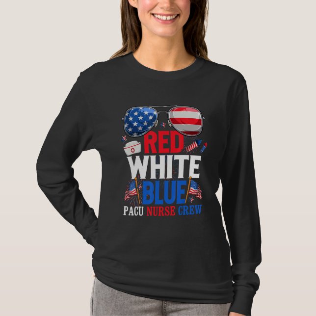 Camiseta 4 De Julho Vermelho Azul Azul-Pacu Enfermeira Patr (Frente)