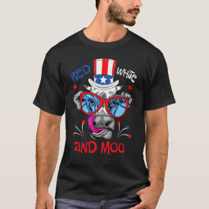 Camiseta 4 De Julho Vermelho Branco E Moo Patriótica Vaca D