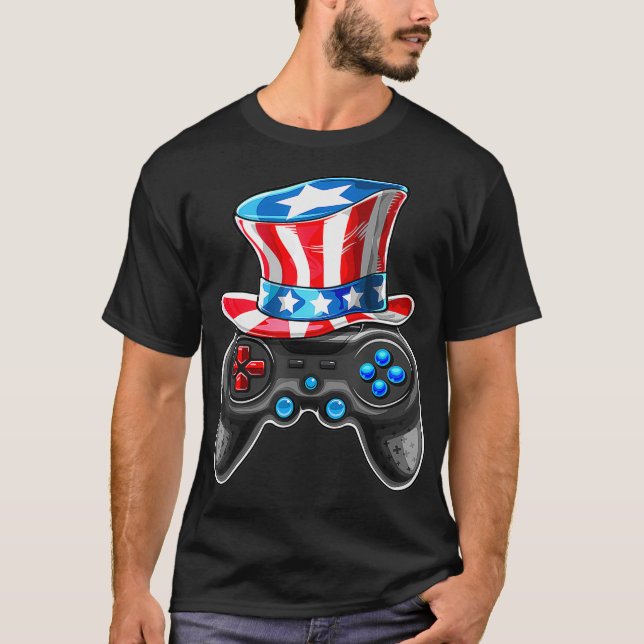 Camiseta 4 de julho Video Game Controller American Flag Ga (Frente)