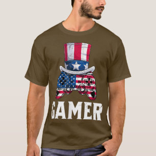 Camiseta 4 De Julho Video Game Controller Gamer USA Flag