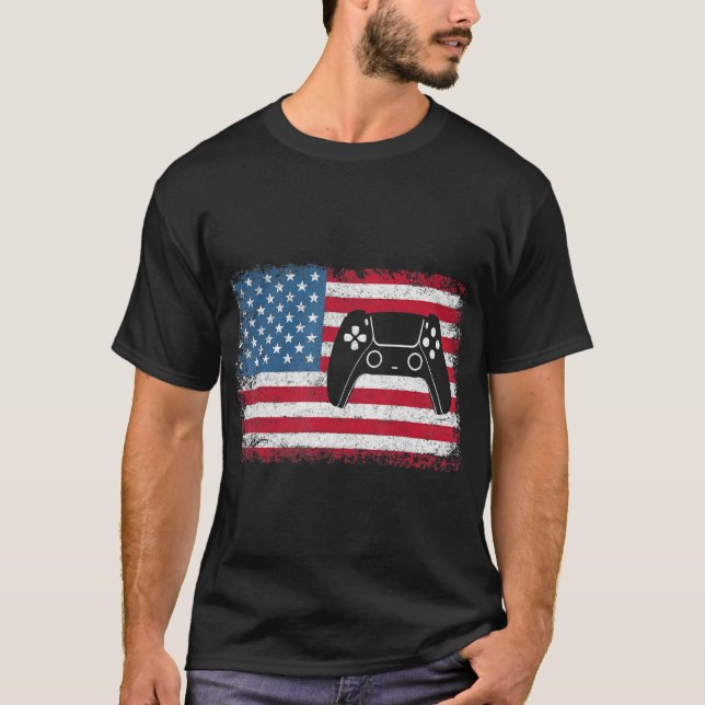 Camiseta 4 de julho Vídeo Game Gamer Kids Men USA (Frente)