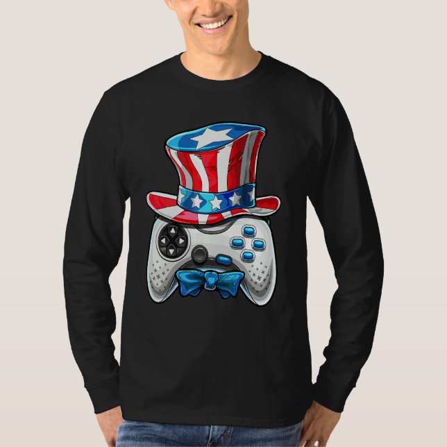 Camiseta 4 de julho Vídeo Jogo American Flag Tio Sam Gam (Frente)