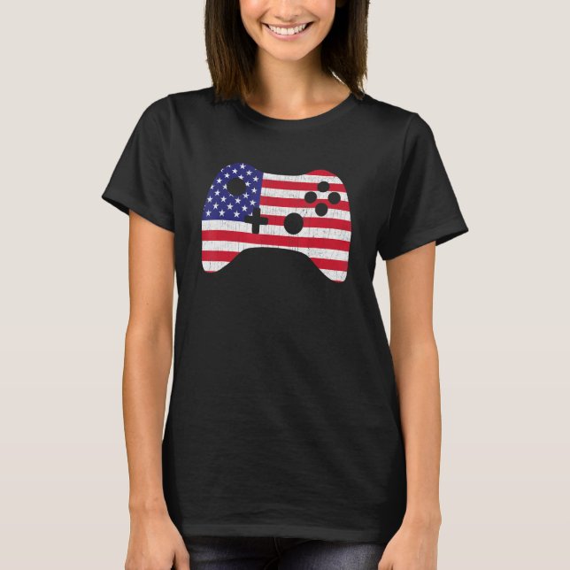 Camiseta 4 De Julho Vídeo Jogo American Flag Video Game Co (Frente)