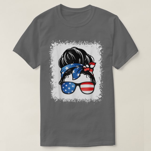 Camiseta 4 De Julho Vovó Americana Mensagem Bun Patriótica  (Frente do Design)