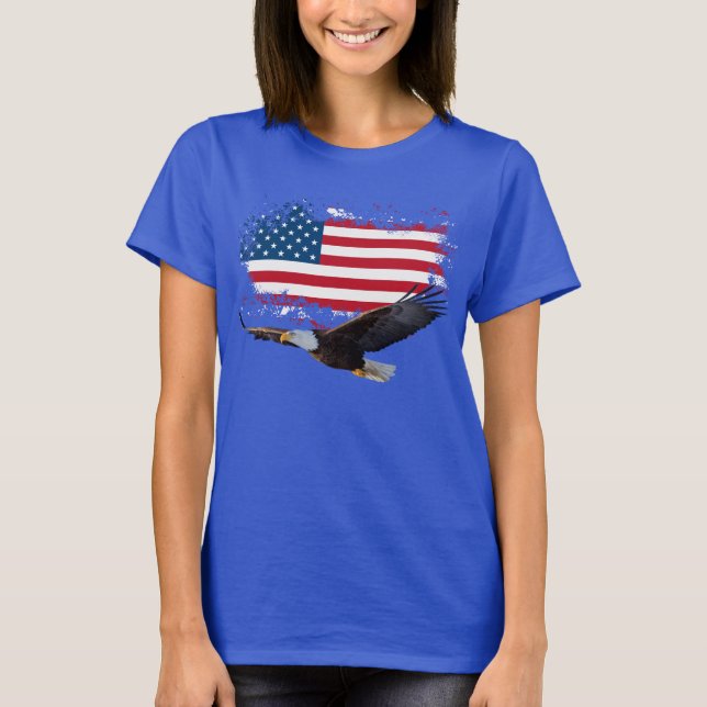 Camiseta 4 de julho Womens Blue T shirt (Frente)