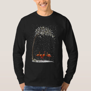 Camiseta 4 Flamingos Cachecol Árvore de Natal Xmas Nevado