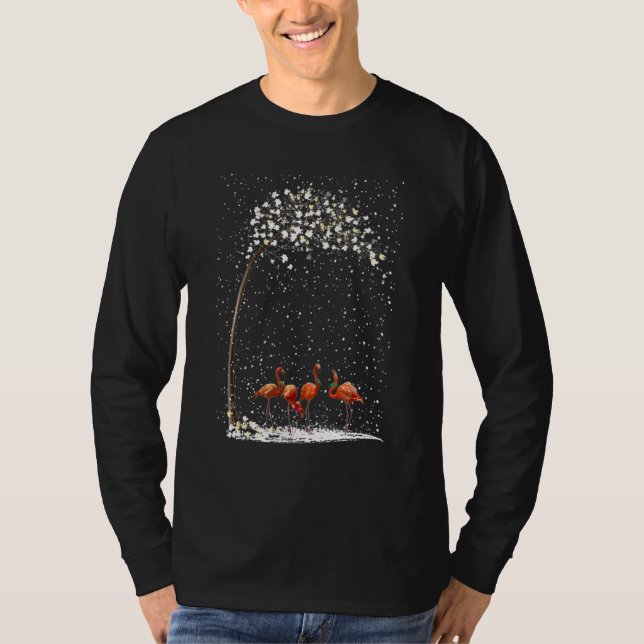 Camiseta 4 Flamingos Scarf Winter Christmas Tree Xmas Snowy (Frente)
