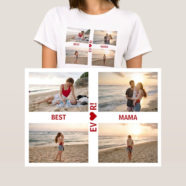 Camiseta 4 Fotografias Melhor Colagem de Fotografias Mama A (Best Mama Ever! Heart. Photo collage, 4 personalized photos. Elegant, modern gift for Mother's Day)