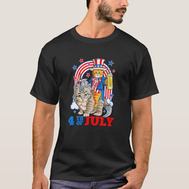 Camiseta 4 H De Julho Dia Da Independência Cat Patriota Eua (Frente)