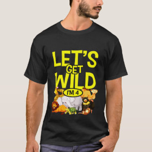 Camiseta 4.o Aniversário Zoo Animal Safari 4 anos Selvagem