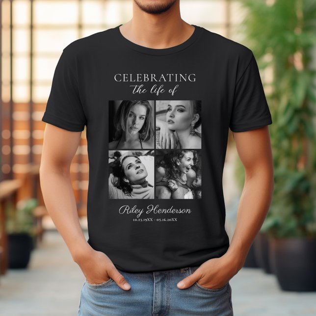 Camiseta 4 Photo Celebration of Life Funeral Black (Criador carregado)