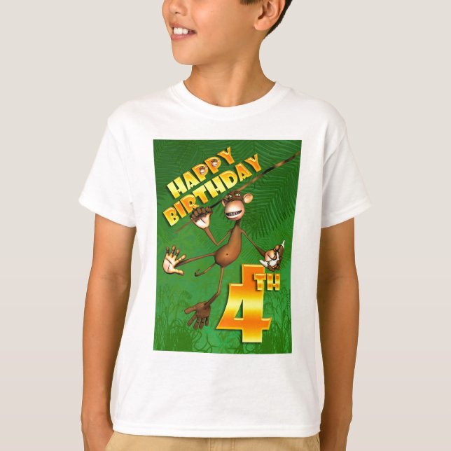Camiseta 4o banana feliz do macaco do aniversário (Frente)