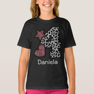 Camiseta 4o Criança de 4 anos V44P do LEOPARDO da menina d