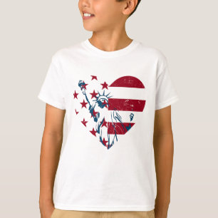 Camiseta 4o da bandeira dos E.U. do coração da estátua d
