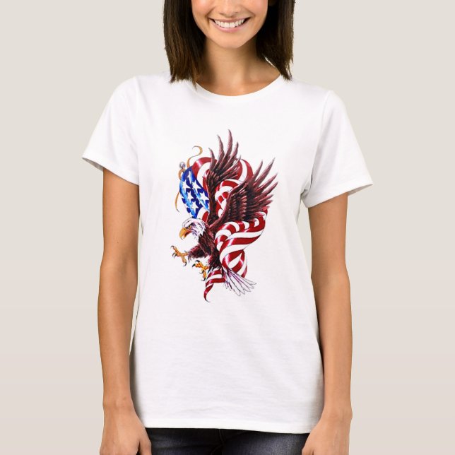 Camiseta 4o julho Eagle e ilustração da bandeira americana (Frente)