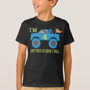 Camiseta 4o Monster truck do aniversário