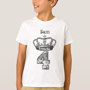 Camiseta 4o Rei Coroa e camuflagem V01F do aniversário
