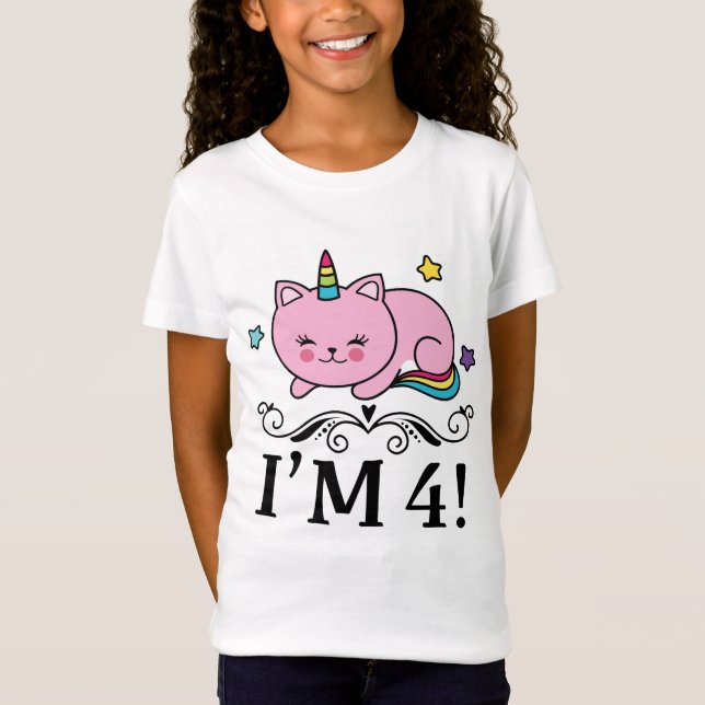 Camiseta 4o T-shirt das meninas do gato do unicórnio do (Frente)