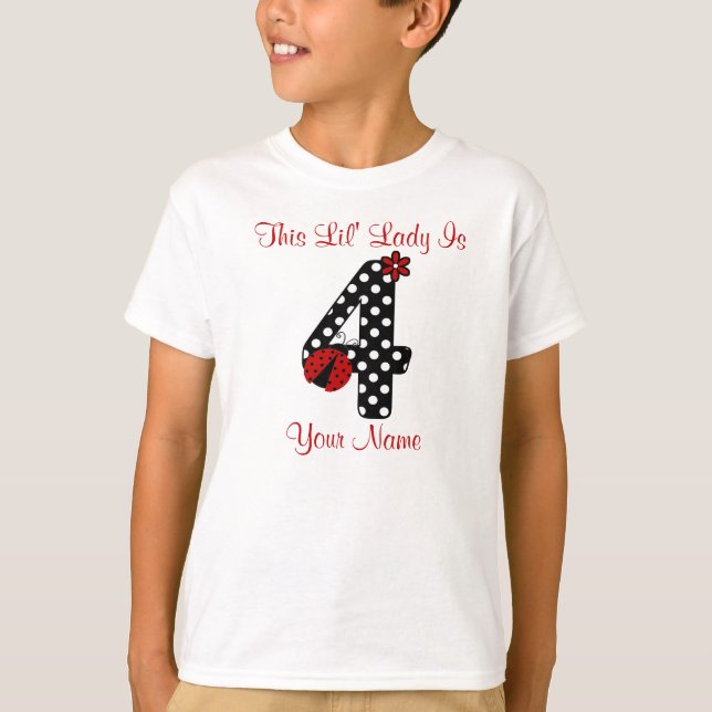 Camiseta 4o T-shirt personalizado joaninha do aniversário (Frente)