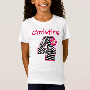 Camiseta 4o Teste padrão da zebra do rosa quente & do pret