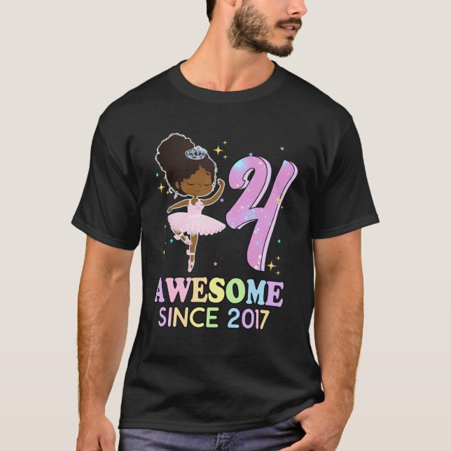 Camiseta 4th Bday Awesome Since 2017 Melanin Pride African  (Frente)