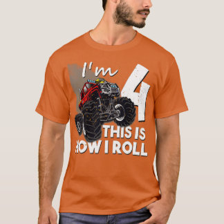 Camiseta 4th Birthday Boy Monster Truck 4 Years Old Gift