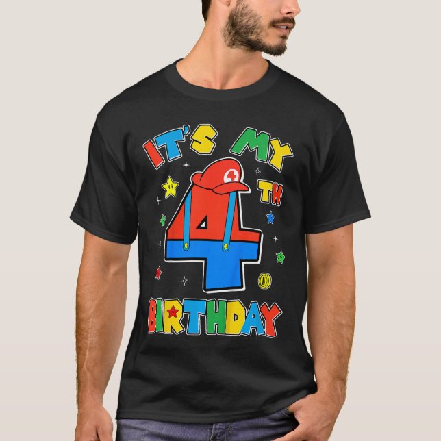 Camiseta 4th Birthday Boy Super Gamer Gamingheme Bday Party (Frente)