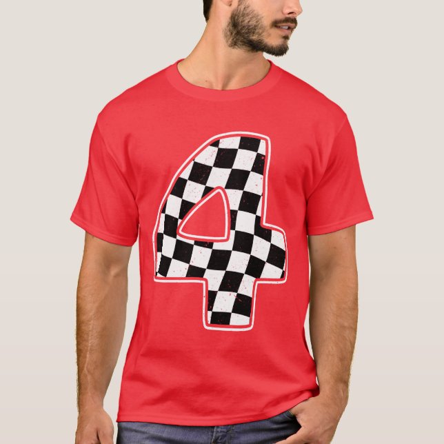 Camiseta 4th Birthday Checkered Number 4 Car Racing Flag bo (Frente)