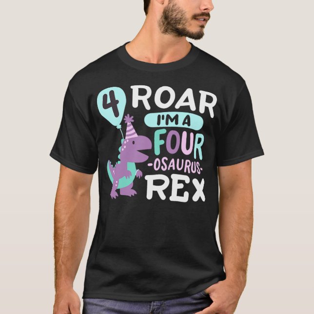 Camiseta 4th Birthday Dinosaur T Rex Four Osaurus 4 Years O (Frente)