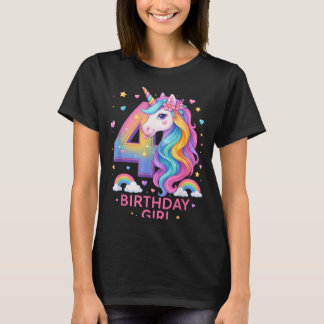 Camiseta 4th Birthday Girl Unicorn Rainbow Unicorn 4 Years