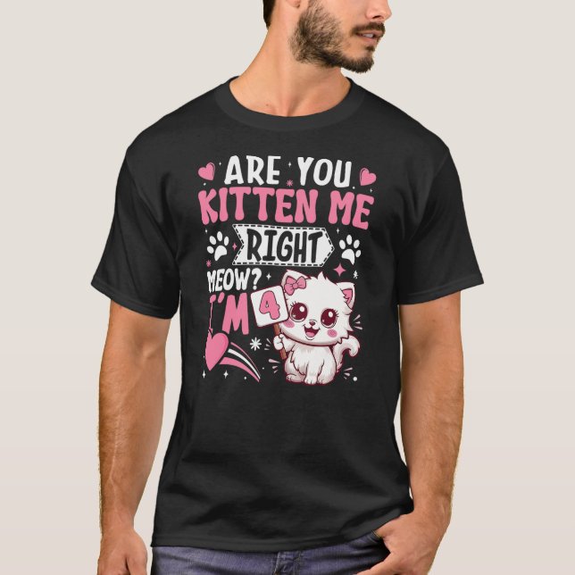 Camiseta 4th Birthday Shirt Girl 4 Year Old Kitten Cat Happ (Frente)