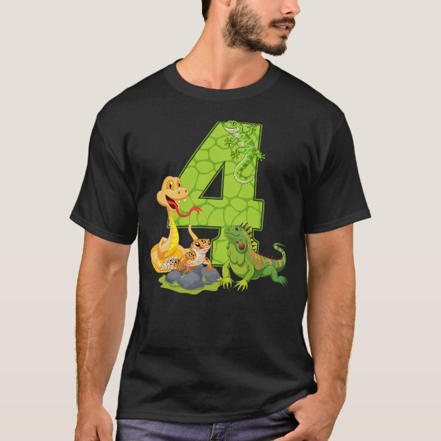 Camiseta 4th Birthday Snake Lizard Reptile 4 Year Old Birth (Frente)