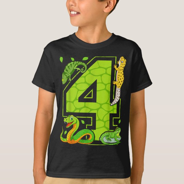 Camiseta 4th Birthday Snake Lizard Reptile 4 Year Old Party (Frente)