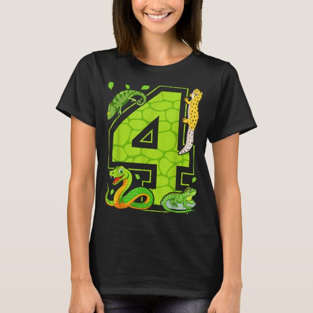 Camiseta 4th Birthday Snake Lizard Reptile 4 Year Old Party (Frente)