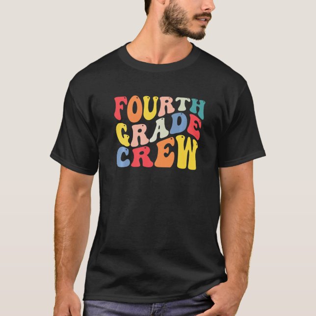 Camiseta 4th Fourth Grade Crew Teacher Back To School Retro (Frente)