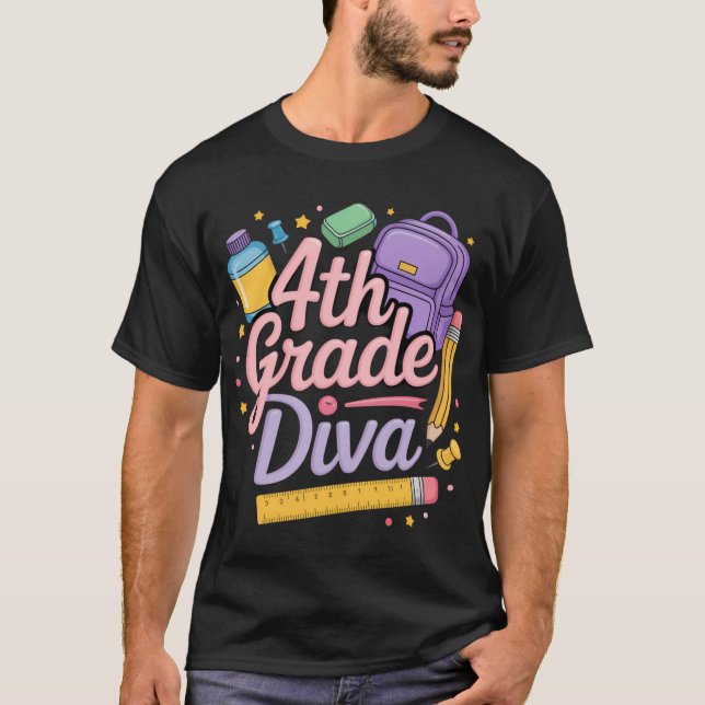 Camiseta 4th Grade Diva  First Day of School Girl Clothes G (Frente)
