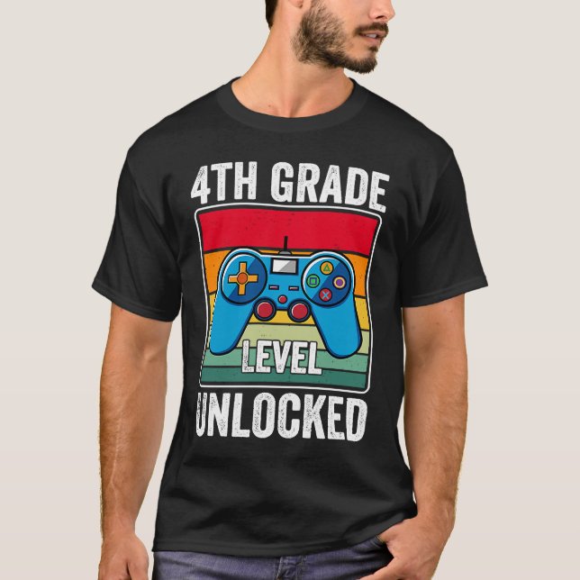 Camiseta 4th Grade Level Unlocked Video Game Back to School (Frente)