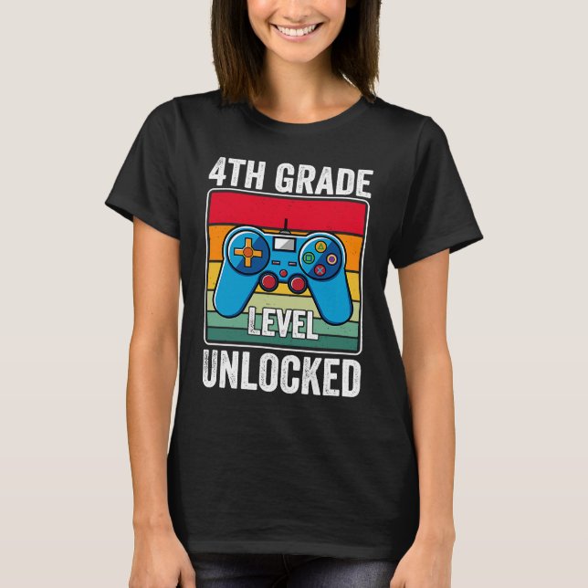 Camiseta 4th Grade Level Unlocked Video Game Back to School (Frente)